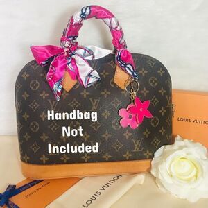 Silk scarf twilly and Hot pink Bag charm